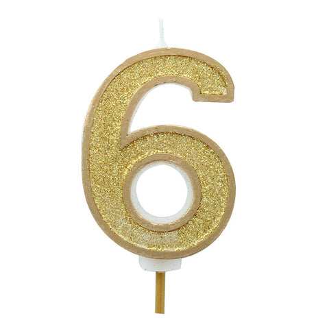 Gold Glitter Number Candle - 6