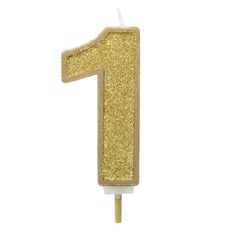 Gold Glitter Number Candle - 1