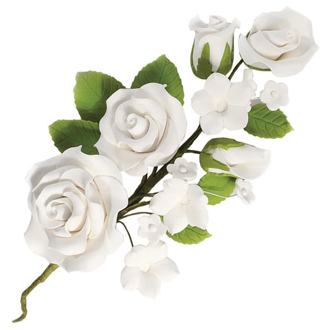 Ready Made Gumpaste Flowers - White Rose Spray 145mm