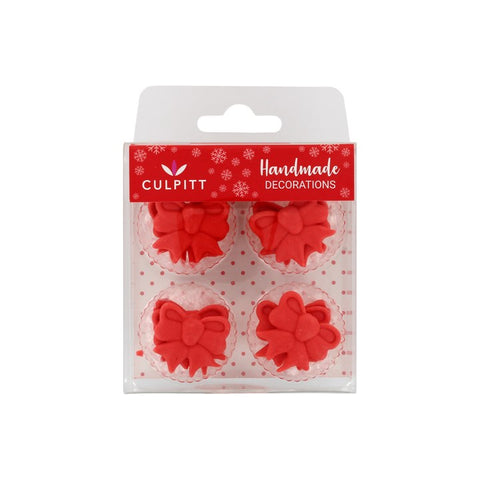 Red Bow Sugar Toppers Pack of 12