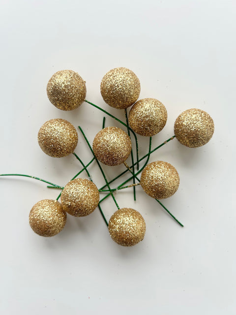 Gold Glitter Balls on Wires