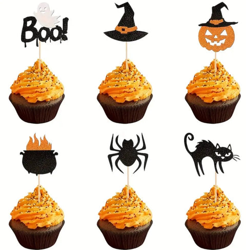 Glitter Halloween Cupcake Toppers Pack of 12