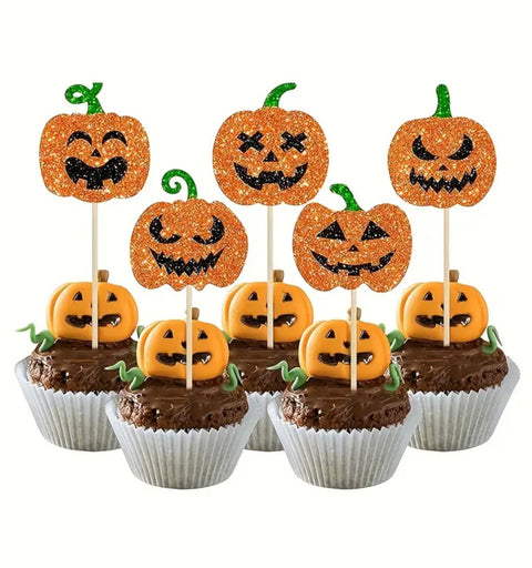 Glitter Pumpkin Cupcake Toppers Pack of 10