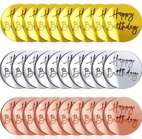 Happy Birthday Acrylic Cupcake Topper Discs