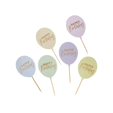 Pastel 'Happy Birthday' Balloon Food Picks 12 Pack