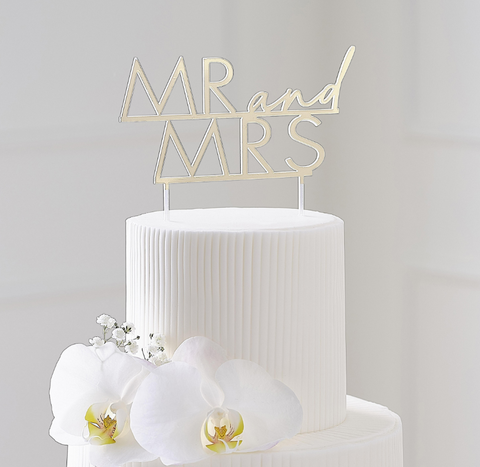 Gold Acrylic Block Font Mr & Mrs Cake Topper