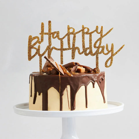 Gold 'Happy Birthday Acrylic Cake Topper