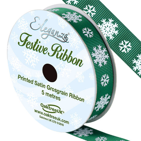 Green Snowflake Grosgrain Ribbon 5m Roll