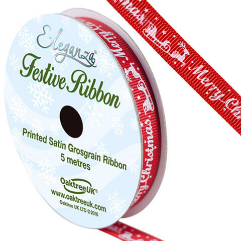 Red Merry Christmas Grosgrain Ribbon 5m Roll
