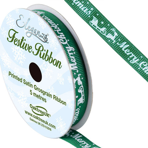Green Merry Christmas Grosgrain Ribbon 5m Roll