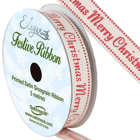 Red Merry Christmas Cotton Ribbon 5m Roll