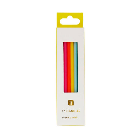 Long Rainbow Colour Birthday Candles - 16 Pack