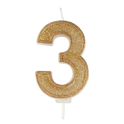 Gold Glitter Number Candle - 3