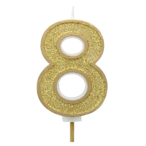 Gold Glitter Number Candle - 8