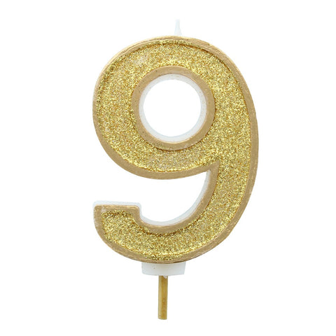 Gold Glitter Number Candle - 9