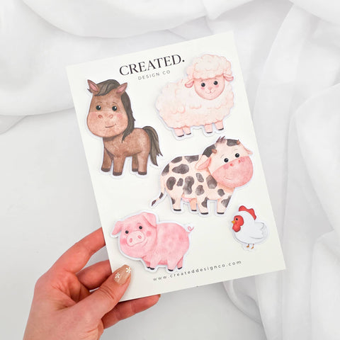Pink Farm Animal Cake Decorations Set