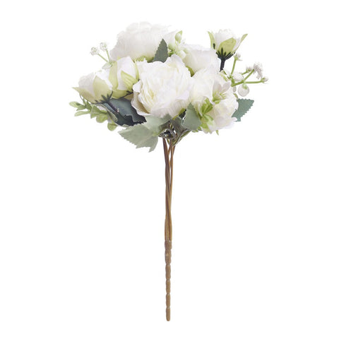 Artificial Silk Peony & Tea Rose Bouquet (Pretty White)
