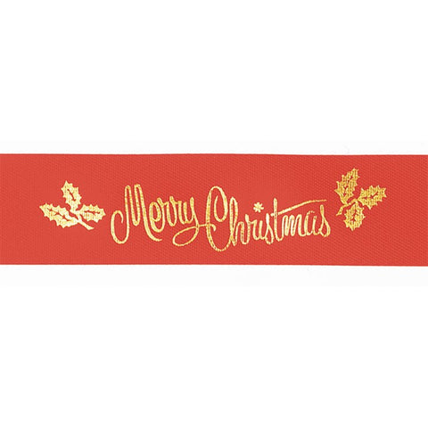 Red & Gold Merry Christmas Ribbon 24mm Wide