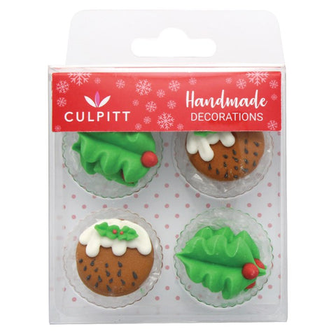 Christmas Pudding & Holly Sugar Toppers Pack of 12