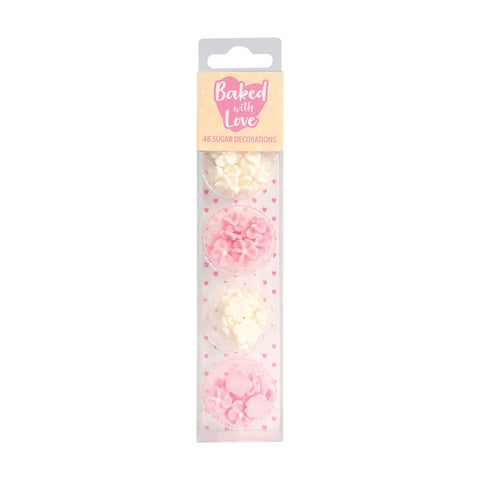 Mini Pink and White Sugar Blossoms Pack of 48