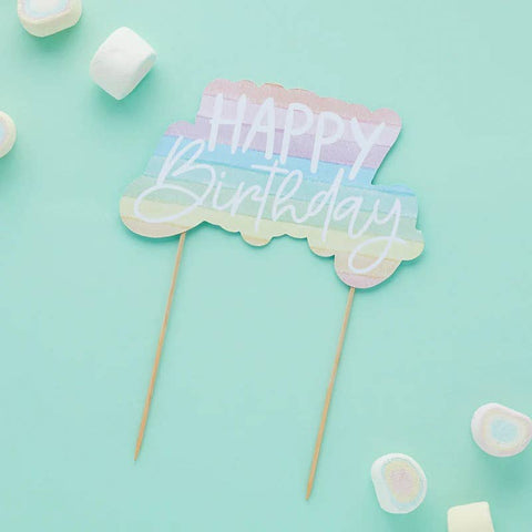 Eco Rainbow 'Happy Birthday' Paper Cake Topper 1 Pack