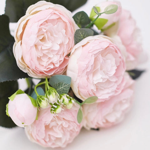 Artificial Silk Peony & Tea Rose Bouquet (Light Pink)