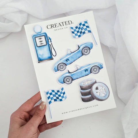 Blue Race Car Cake Decorations Set
