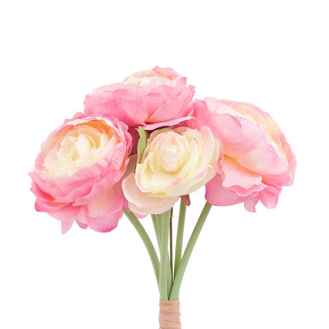 Ranunculus Artificial Silk Flower Bouquets (Strawberry & Cream)