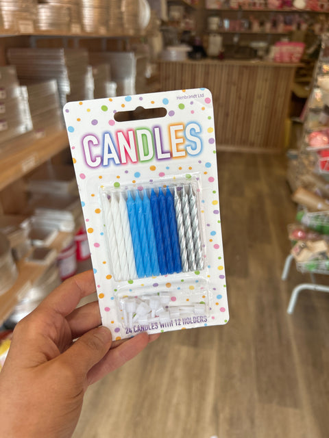 Blue and Silver Candle Set with Holders