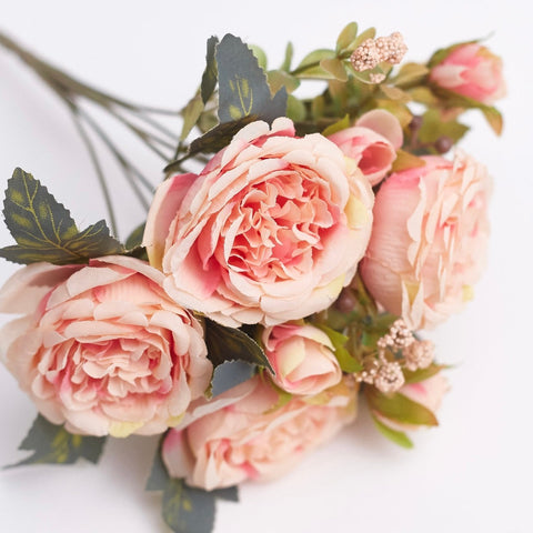 Artificial Silk Peony & Tea Rose Bouquet (Pretty Peach)