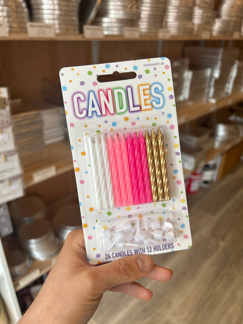 Pink and Gold Candle Set with Holders