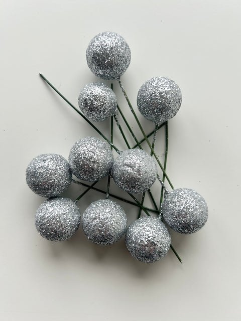 Silver Glitter Balls on Wires