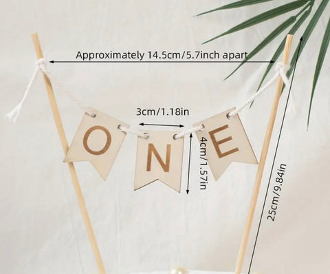 Wooden ‘One’ Bunting Cake Topper