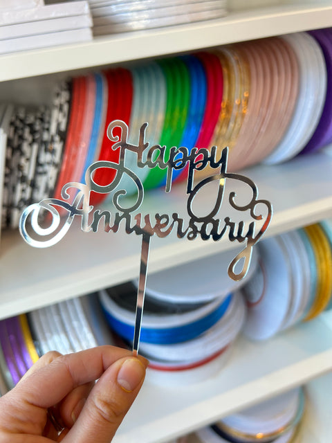 Silver Happy Anniversary Acrylic Topper