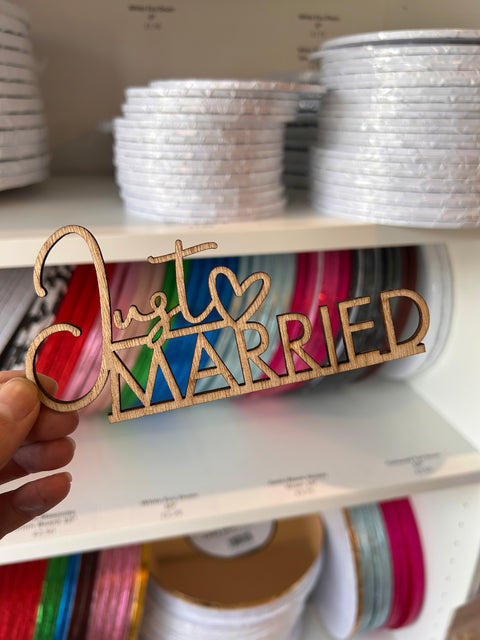 Wooden Just Married Cake Topper