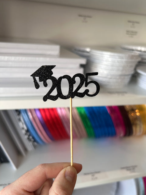 Graduation 2025 Cupcake Toppers Pack of 12 - Black