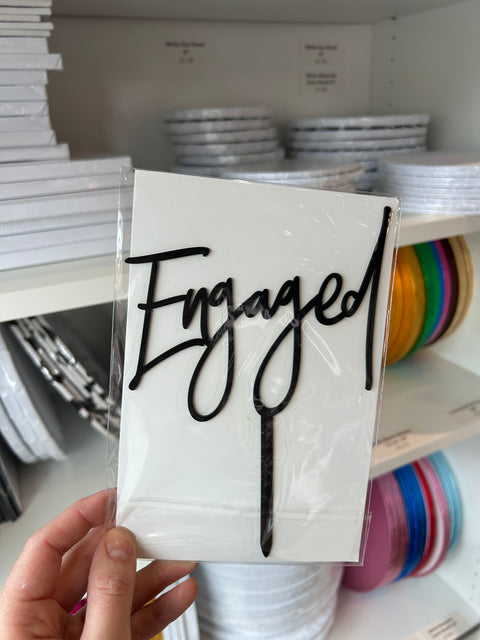 Black Acrylic Engaged Cake Topper