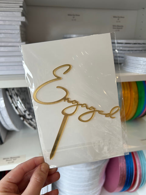 Gold Acrylic Engaged Cake Topper