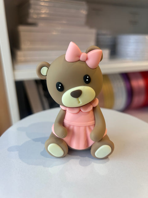Teddy Bear in Pink Dress Cake Topper