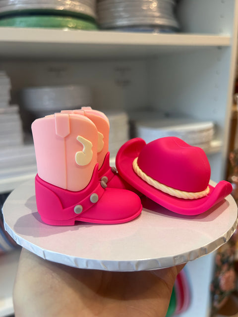 Pink Cowboy Boots & Hat Topper Set