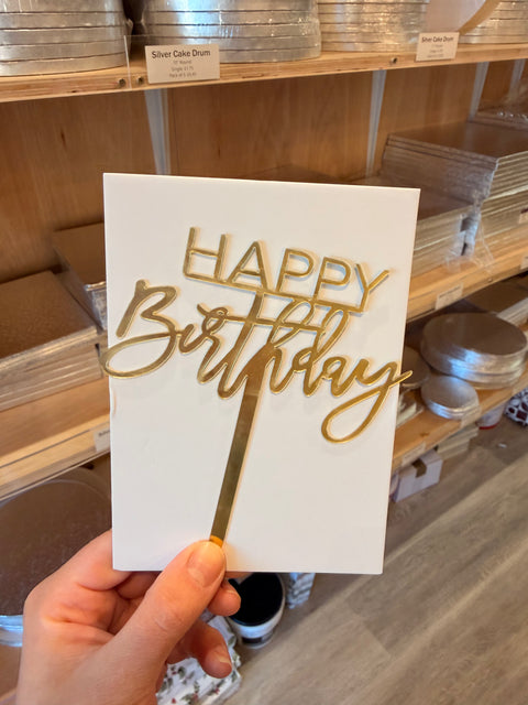 Gold Acrylic Happy Birthday Cake Topper