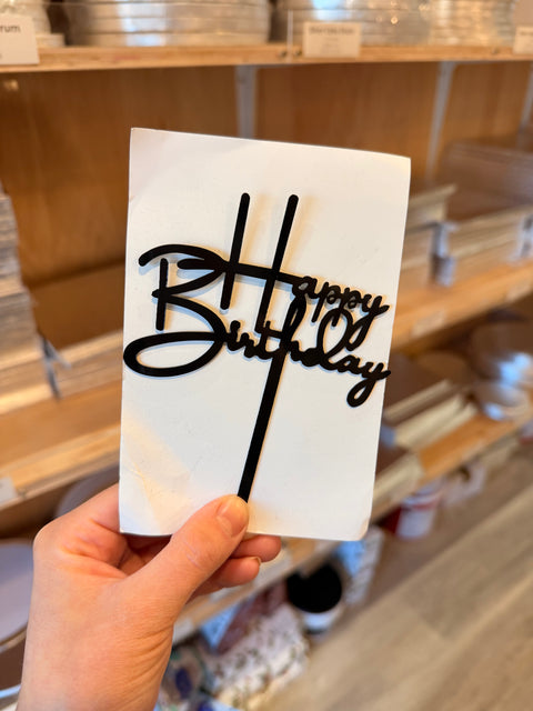 Black Acrylic Happy Birthday Cake Topper