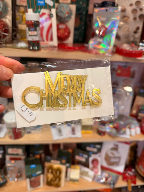 Gold Acrylic Merry Christmas Cake Toppers Pack of 3