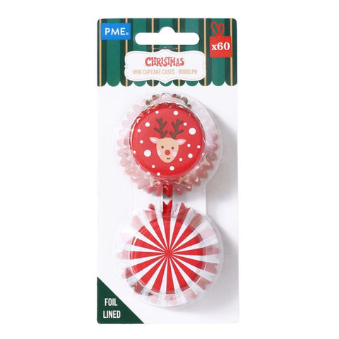 Candy Stripe & Reindeer Mini Cupcake Cases Pack of 60