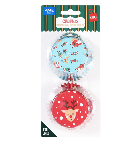 Santa & Rudolph Foil Lined Cupcake Cases Pack of 60