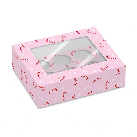 Christmas Candy Cane Deep Cupcake Box Holds 6 - Pack of 2