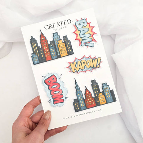 Comic Book Card Cake Decorations Set