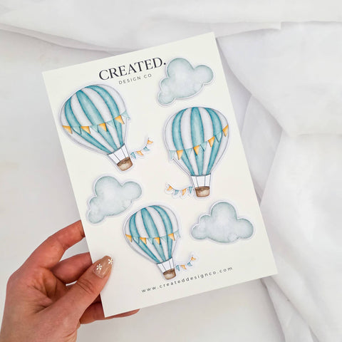 Blue Hot Air Balloon Cake Decorations Set