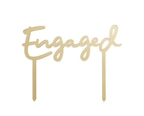 Gold Acrylic 'Engaged' Cake Topper