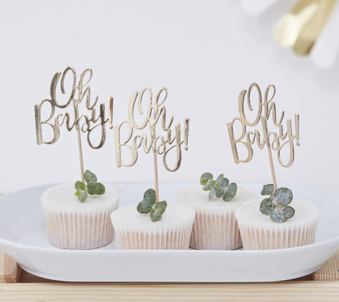 Gold 'Oh Baby' Cupcake Toppers